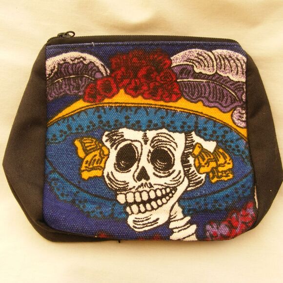 DIA DE LOS MUERTOS Sm bag, 4.75x4.5x2.5 Southern Belle, Zipper, Canvas - Picture 3 of 8